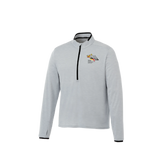 Light gray pullover with a logo on a white background
