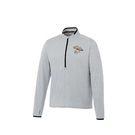 Light gray pullover with a logo on a white background